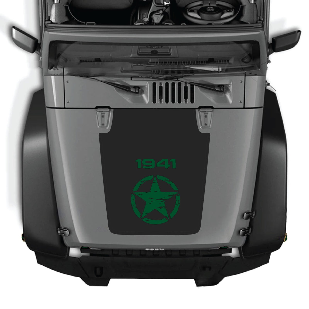 CarCode hood decal for Jeep Wrangler JK/JKU 2007-2018, style #14, featuring a bold graphic design on the vehicle's hood.