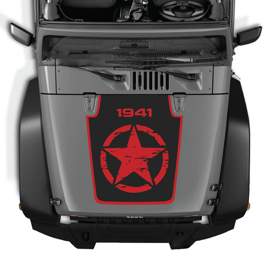 Jeep Wrangler JK/JKU hood decal in style #30 by CarCode, featuring bold black and white graphic design on vehicle hood.