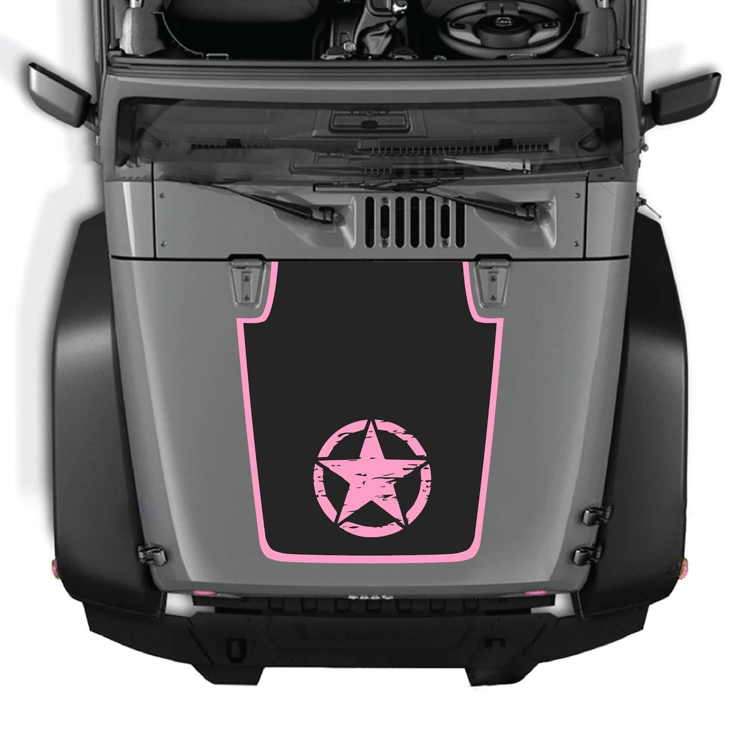 CarCode hood decal for Jeep Wrangler JK/JKU 2007-2018, style #21, showcasing the black graphic design on the vehicle's hood.