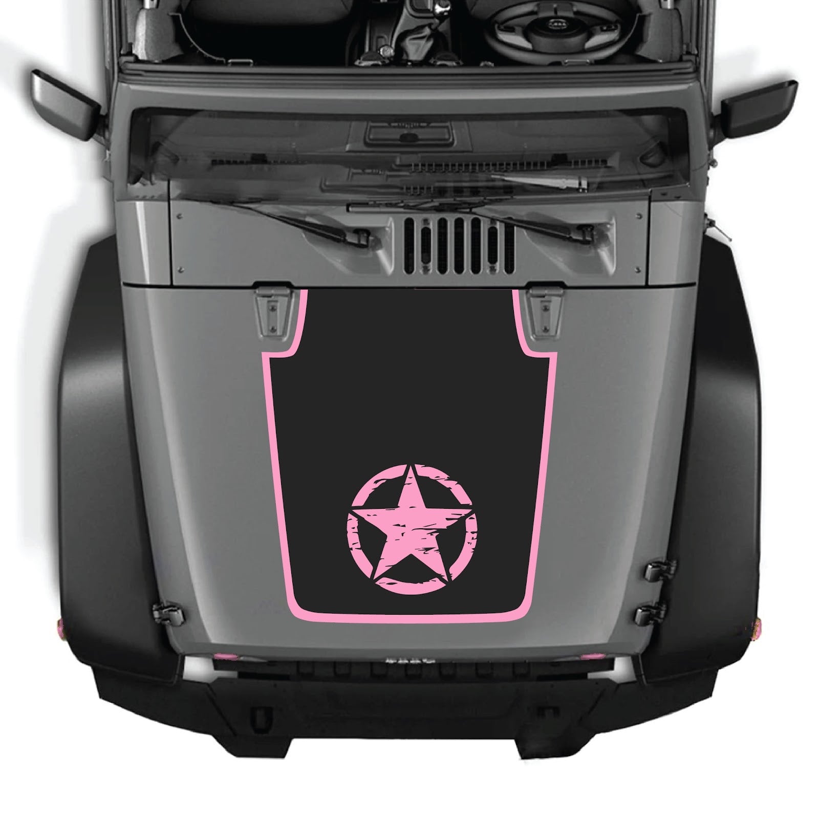 CarCode hood decal for Jeep Wrangler JK/JKU 2007-2018, style #21, showcasing the black graphic design on the vehicle's hood.