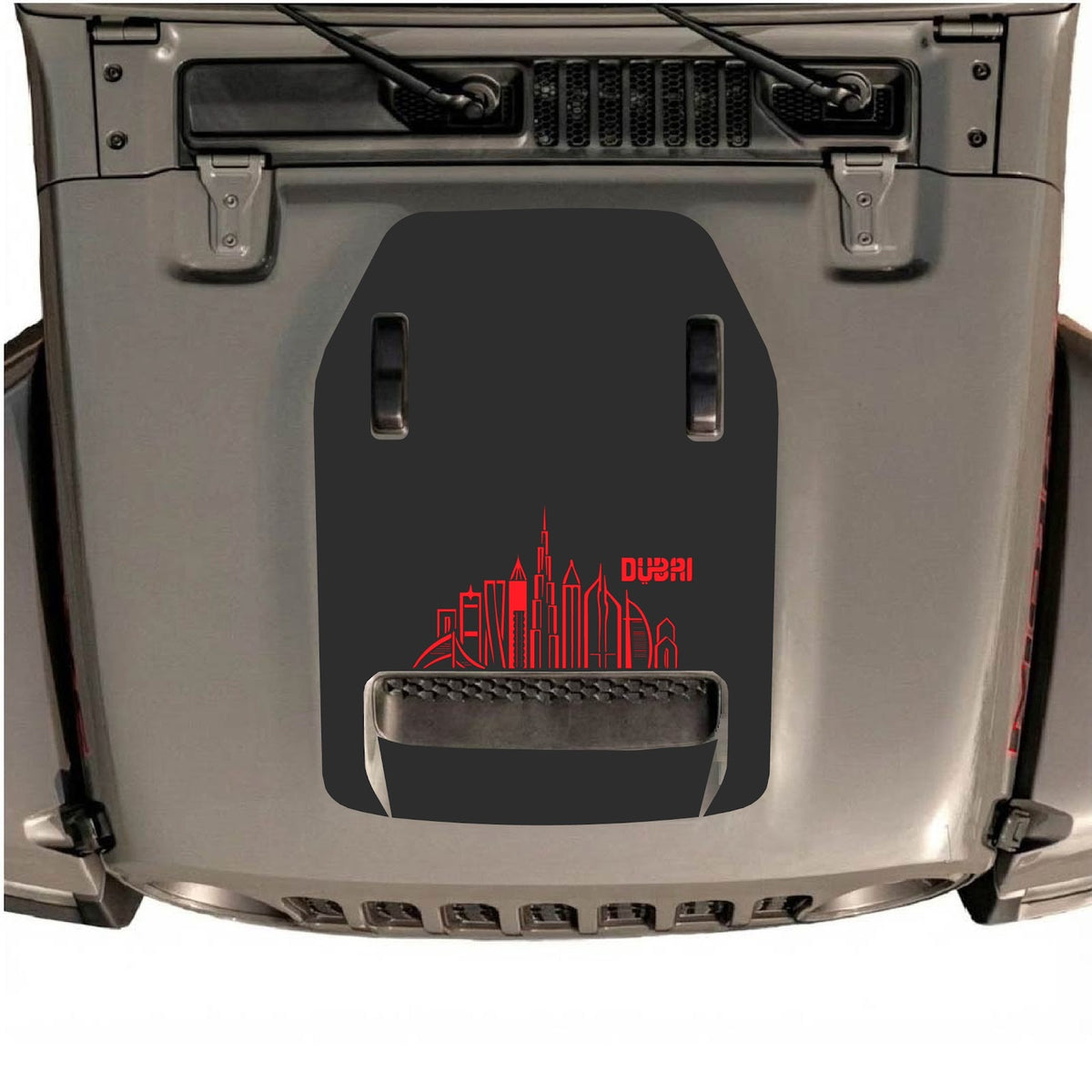 CarCode autocollant de capot pour Jeep Wrangler JL/JLU Rubicon 392 et JT Gladiator Mojave 2020-2026, style n°14, présenté sur le capot du véhicule.