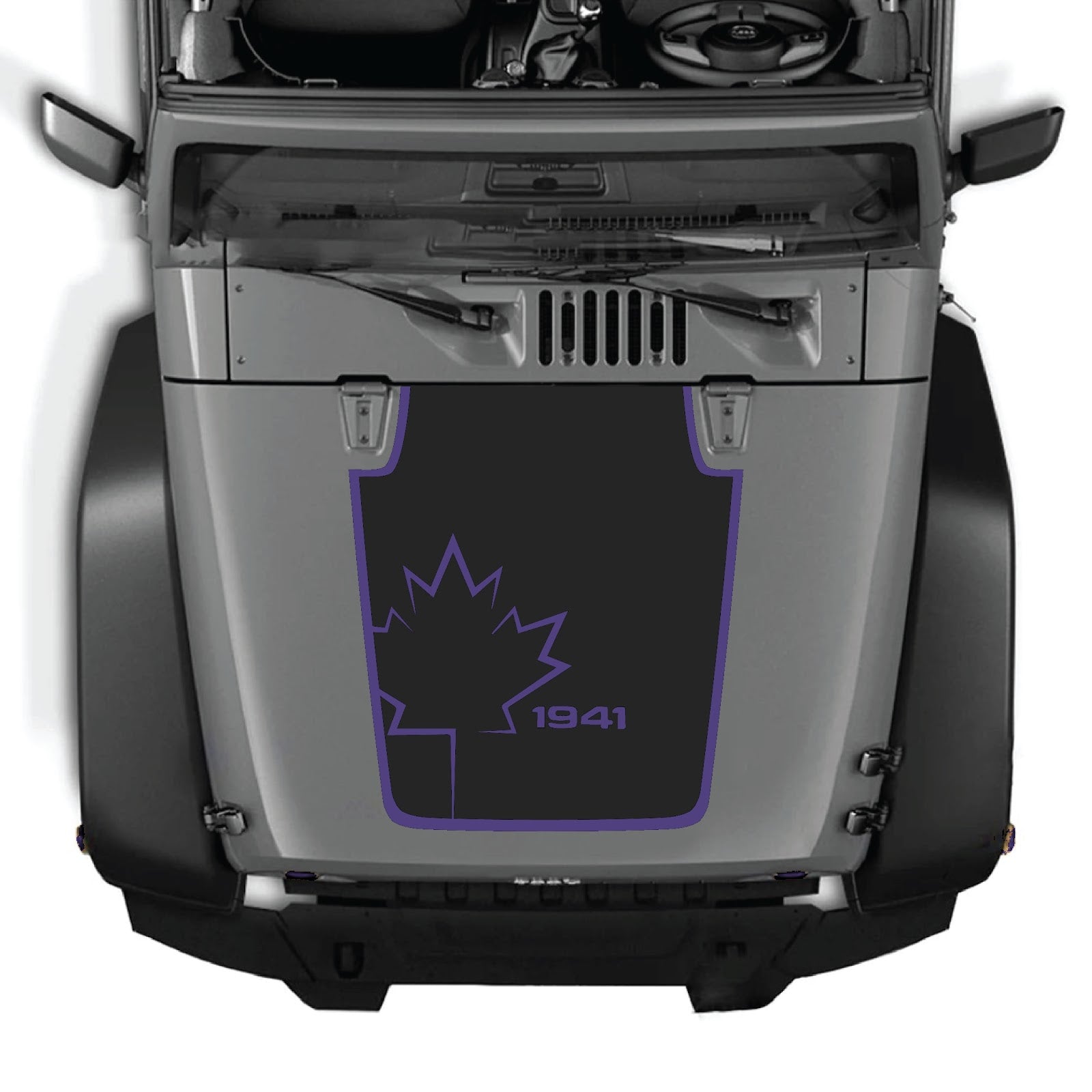 CarCode hood decal for Jeep Wrangler JK/JKU 2007-2018, style #18, black and white graphic design on vehicle hood.