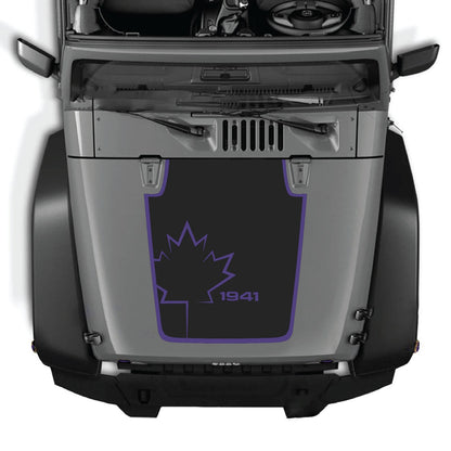 CarCode hood decal for Jeep Wrangler JK/JKU 2007-2018, style #18, black and white graphic design on vehicle hood.