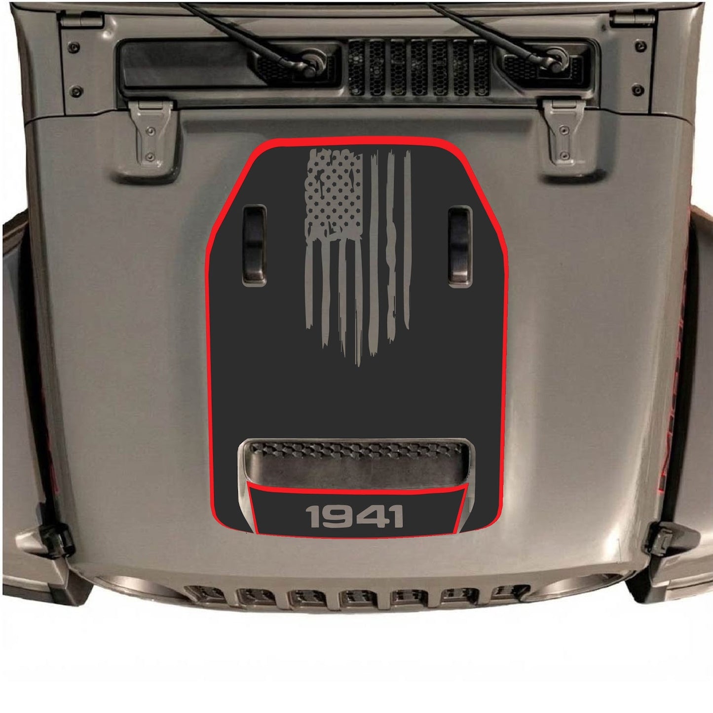 CarCode hood decal for Jeep Wrangler JL/JLU Rubicon 392 and Gladiator Mojave 2020-2026, style #83, black and white graphic design