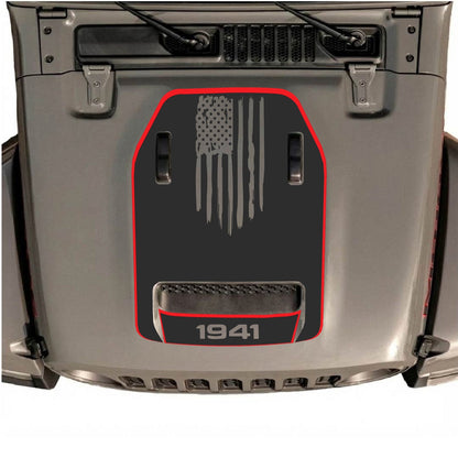 CarCode hood decal for Jeep Wrangler JL/JLU Rubicon 392 and Gladiator Mojave 2020-2026, style #83, black and white graphic design
