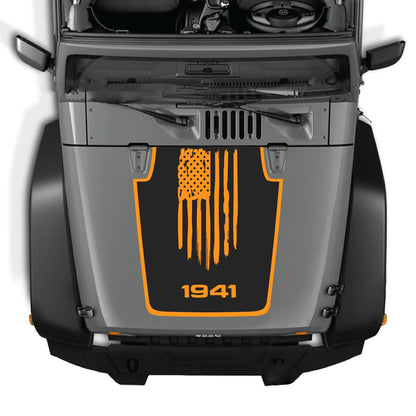 Jeep Wrangler JK/JKU hood decal in style #06 by CarCode, black and gray graphic design on vehicle hood.