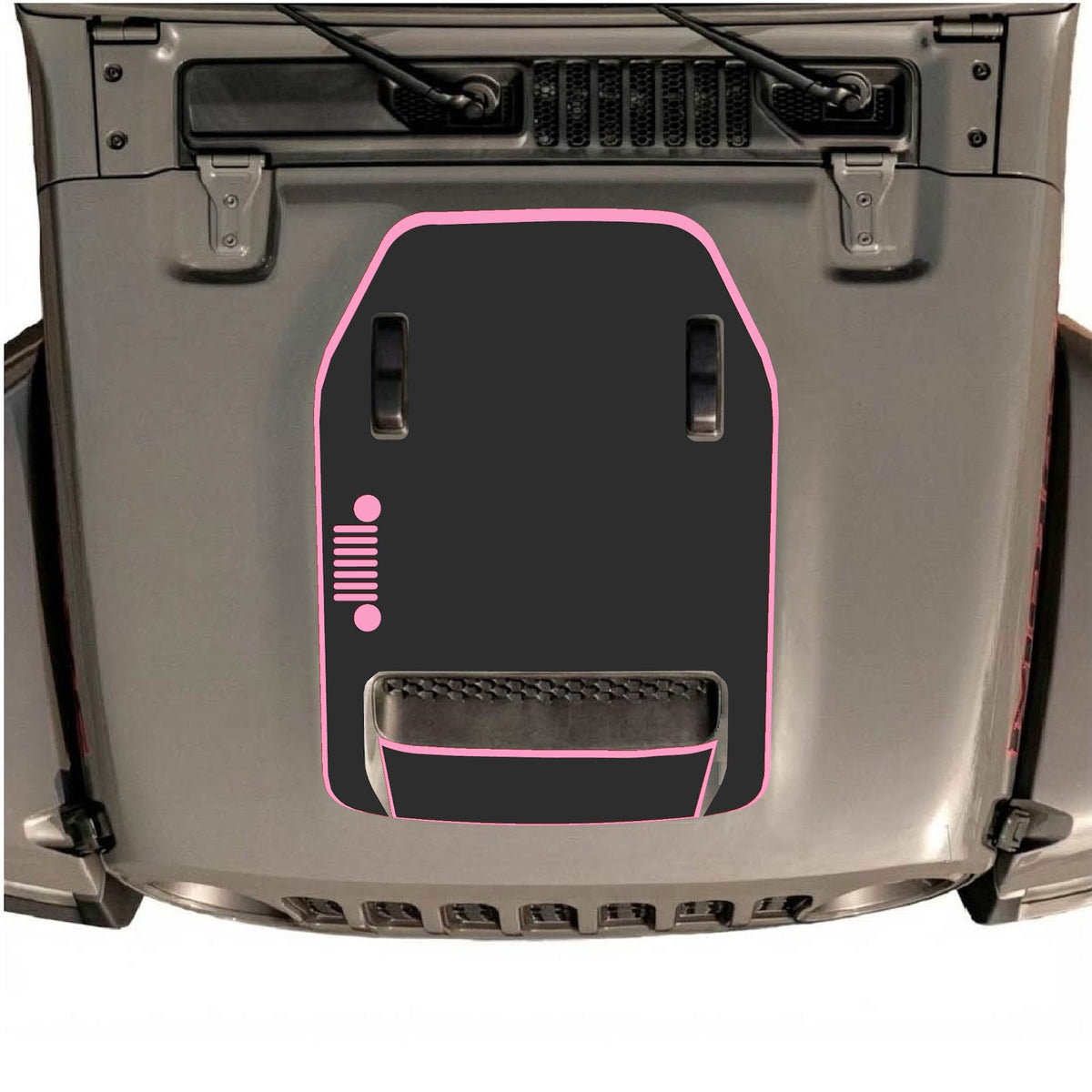 CarCode Jeep Wrangler JL/JLU Rubicon 392 and Gladiator Mojave hood decal in style #53, shown on vehicle hood.