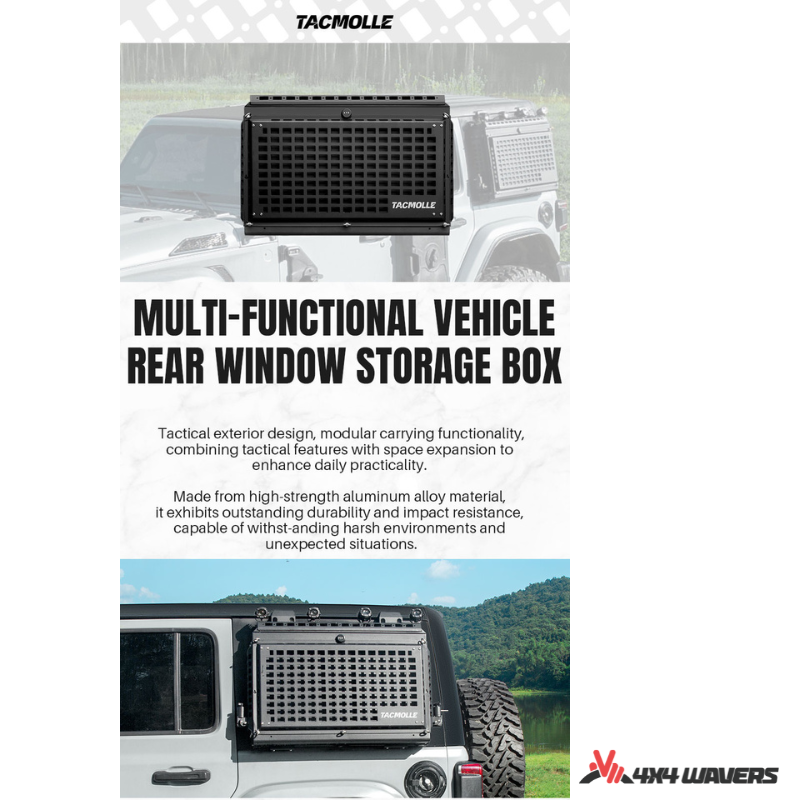 4x4wavers Tacmolle Aluminum Multifunction Box - Rear Side Window Multifunctional Storage Box with Built-in Concept Table - 4X4 WAVERS