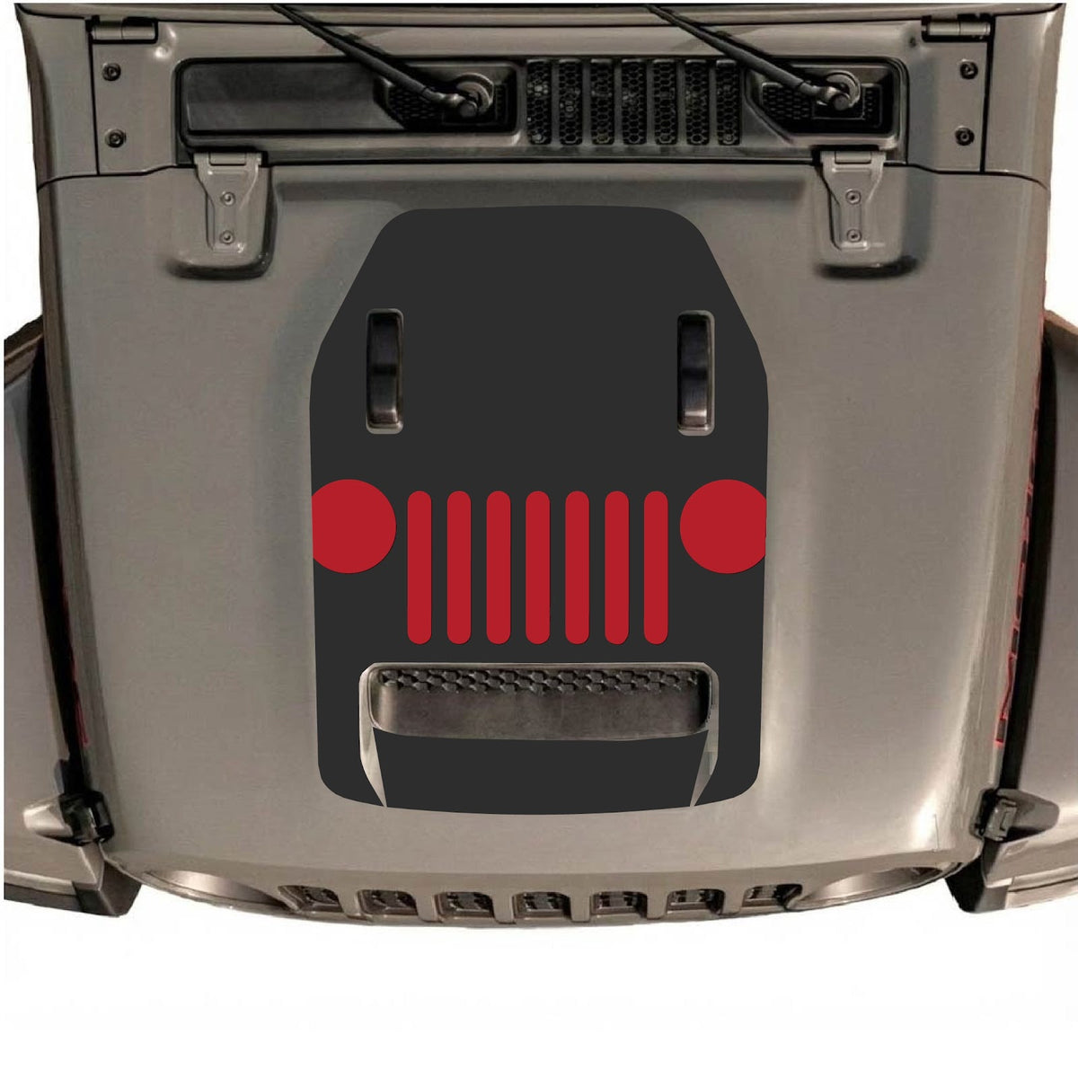 CarCode hood decal for Jeep Wrangler JL/JLU Rubicon 392 and JT Gladiator Mojave 2020-2026, style #04, shown on vehicle hood.