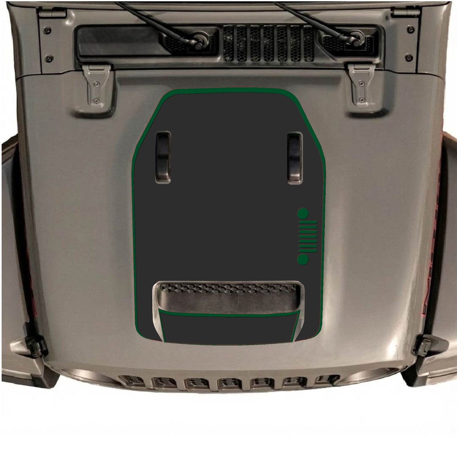 Jeep Wrangler JL/JLU Rubicon 392 and Gladiator Mojave hood decal by CarCode, style #57, featuring bold graphic design on vehicle hood.
