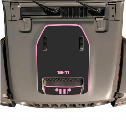 CarCode hood decal for Jeep Wrangler JL/JLU Rubicon 392 and JT Gladiator Mojave, style #59, black graphic design on hood.