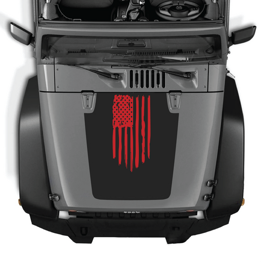 CarCode Jeep Wrangler JK/JKU hood decal, style #03, black graphic sticker for 2007-2018 models, applied to vehicle hood.