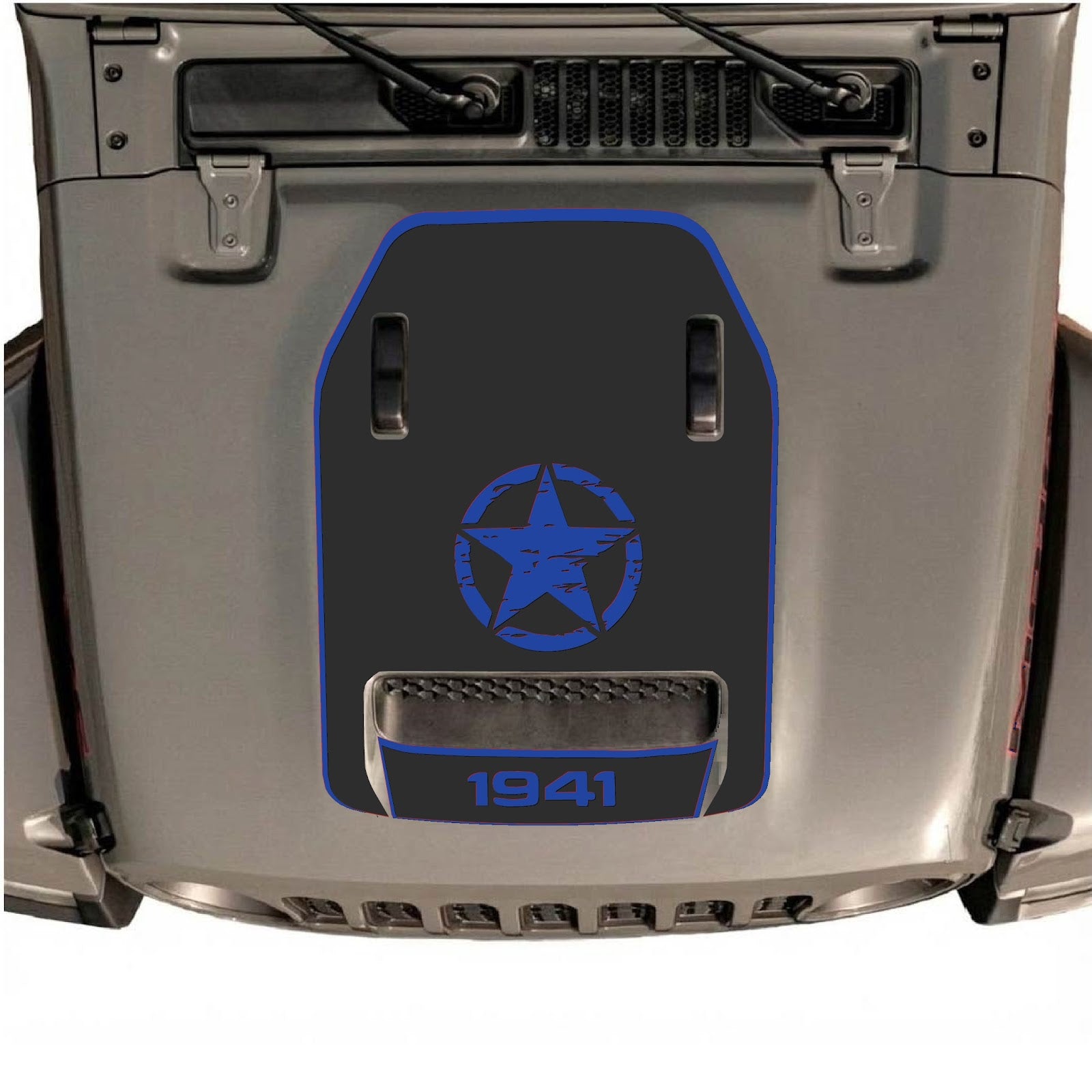 CarCode hood decal for Jeep Wrangler JL/JLU Rubicon 392 and JT Gladiator Mojave 2020-2026, style #43, shown on vehicle hood.
