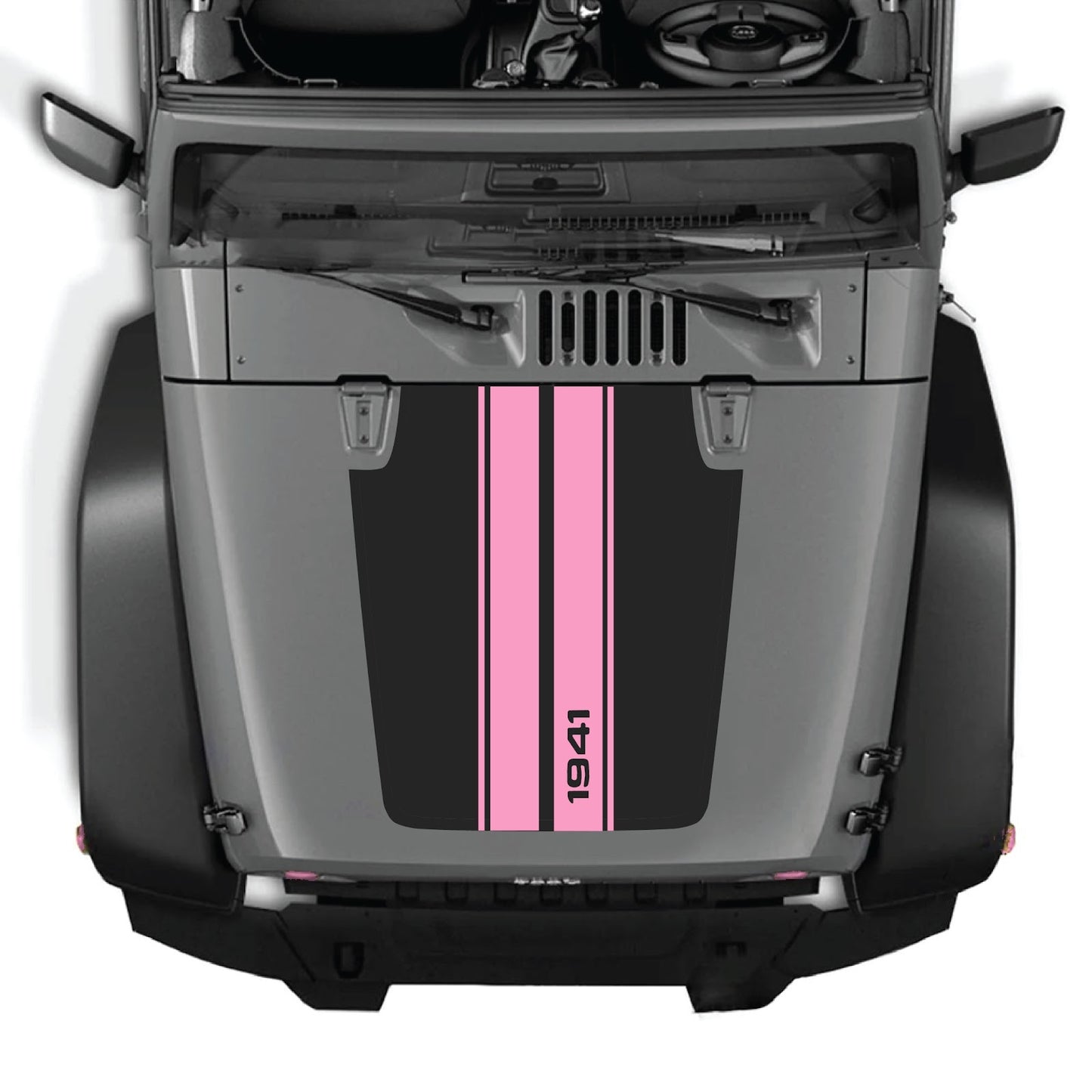 CarCode Jeep Wrangler JK/JKU hood decal Style #01, black and white design, fits 2007-2018 model year Jeep Wrangler.