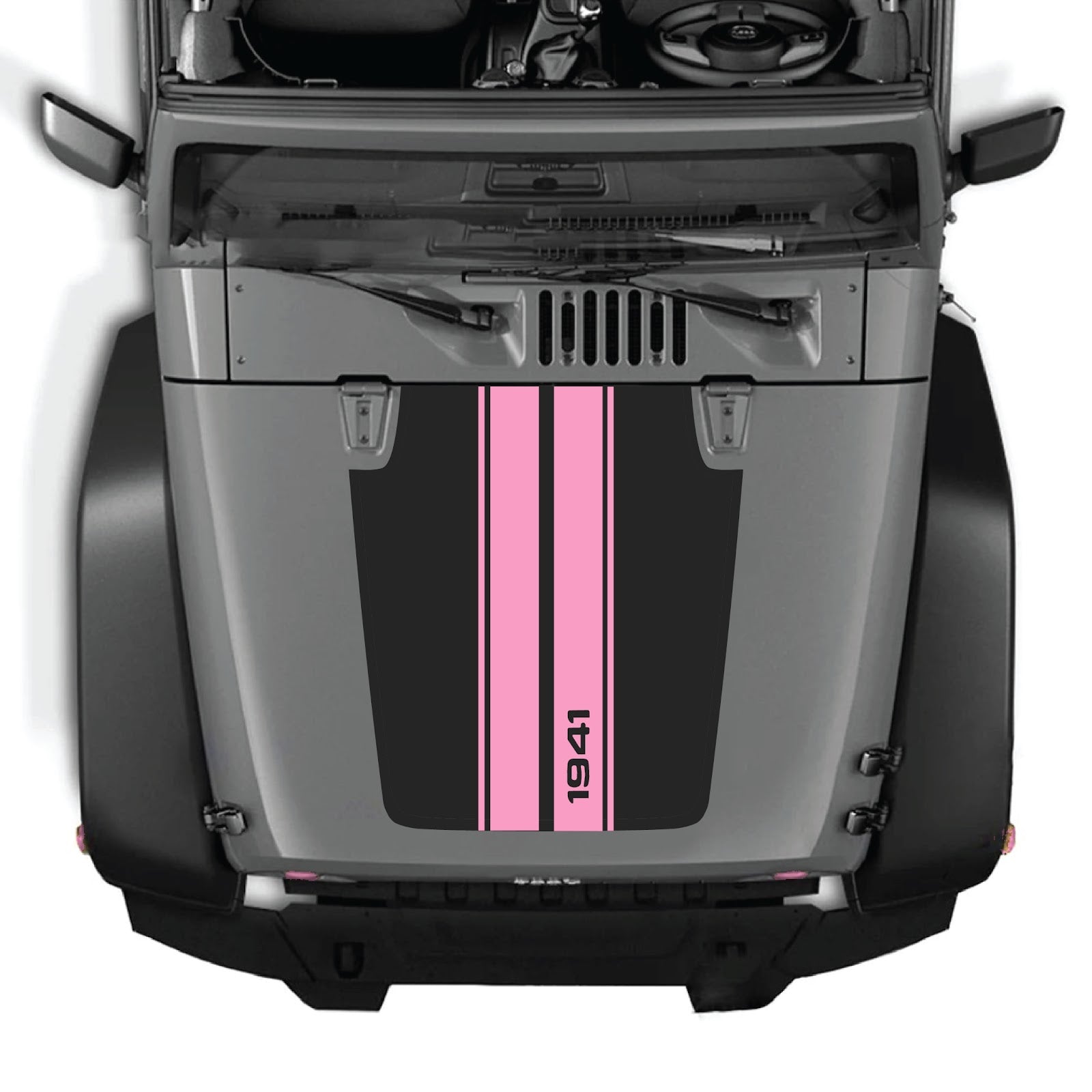 CarCode Jeep Wrangler JK/JKU hood decal Style #01, black and white design, fits 2007-2018 model year Jeep Wrangler.