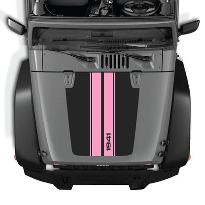 CarCode Jeep Wrangler JK/JKU hood decal Style #01, black and white design, fits 2007-2018 model year Jeep Wrangler.