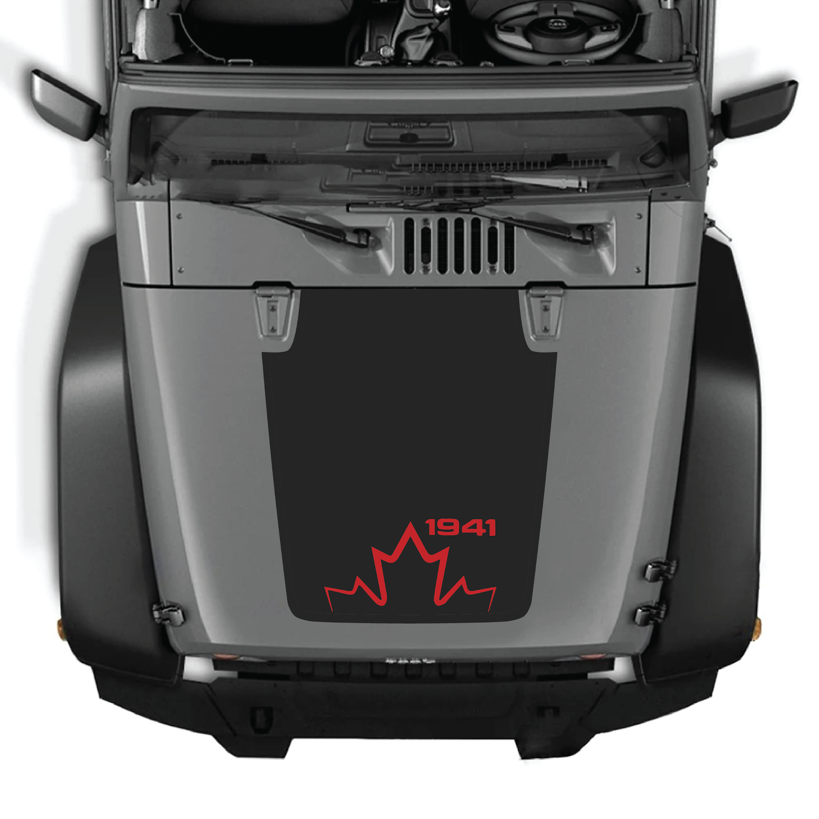 CarCode hood decal for Jeep Wrangler JK/JKU 2007-2018, style #12, featuring bold graphic design on glossy surface.