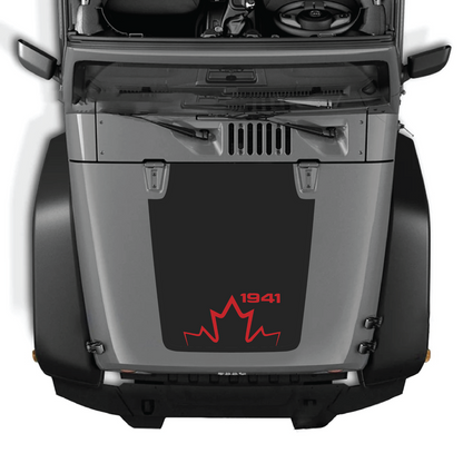 CarCode hood decal for Jeep Wrangler JK/JKU 2007-2018, style #12, featuring bold graphic design on glossy surface.