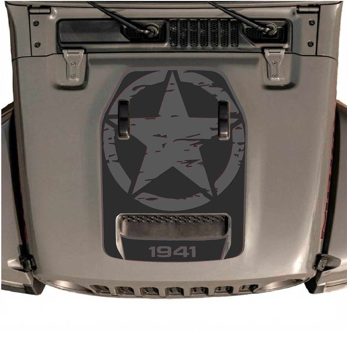 CarCode style #33 hood decal for Jeep Wrangler JL/JLU Rubicon 392 and JT Gladiator Mojave 2020-2026, shown on vehicle hood.