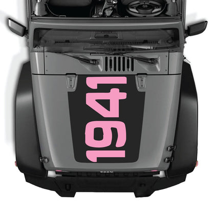 CarCode hood decal for Jeep Wrangler JK/JKU 2007-2018, style #48, shown on the vehicle's hood in black and white design.