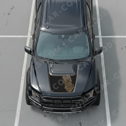 Panneau de capot Ford F-150 Raptor – Trace de pneu diagonale (bordure d'accent) – 2017–2025 – Vert/Bronze/Gris/Bleu/Rouge – Vinyle découpé mat imprimé 3M ou Avery