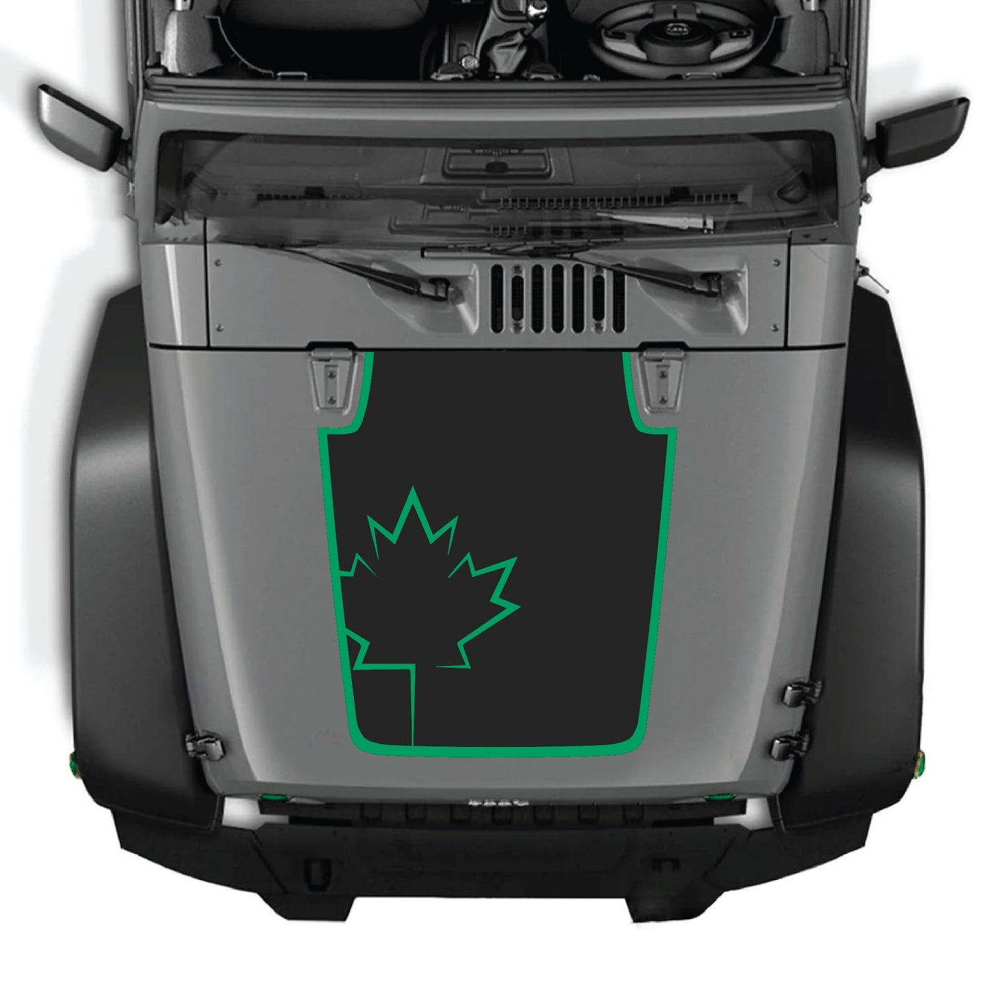 Jeep Wrangler JK/JKU 2007-2018 hood decal in style #17 by CarCode, featuring bold, sleek design on vehicle hood.