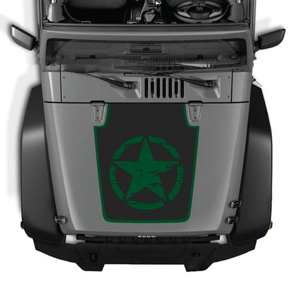 CarCode hood decal for Jeep Wrangler JK/JKU 2007-2018, style #29, featuring bold black graphic design on the hood surface.