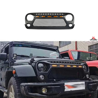 4X4WAVERS Psycho Gecko Series 1 Grille with 5 Amber LED Lights and Metal Mesh - Jeep Wrangler JK/JKU 2007-2018 - 4X4 WAVERS