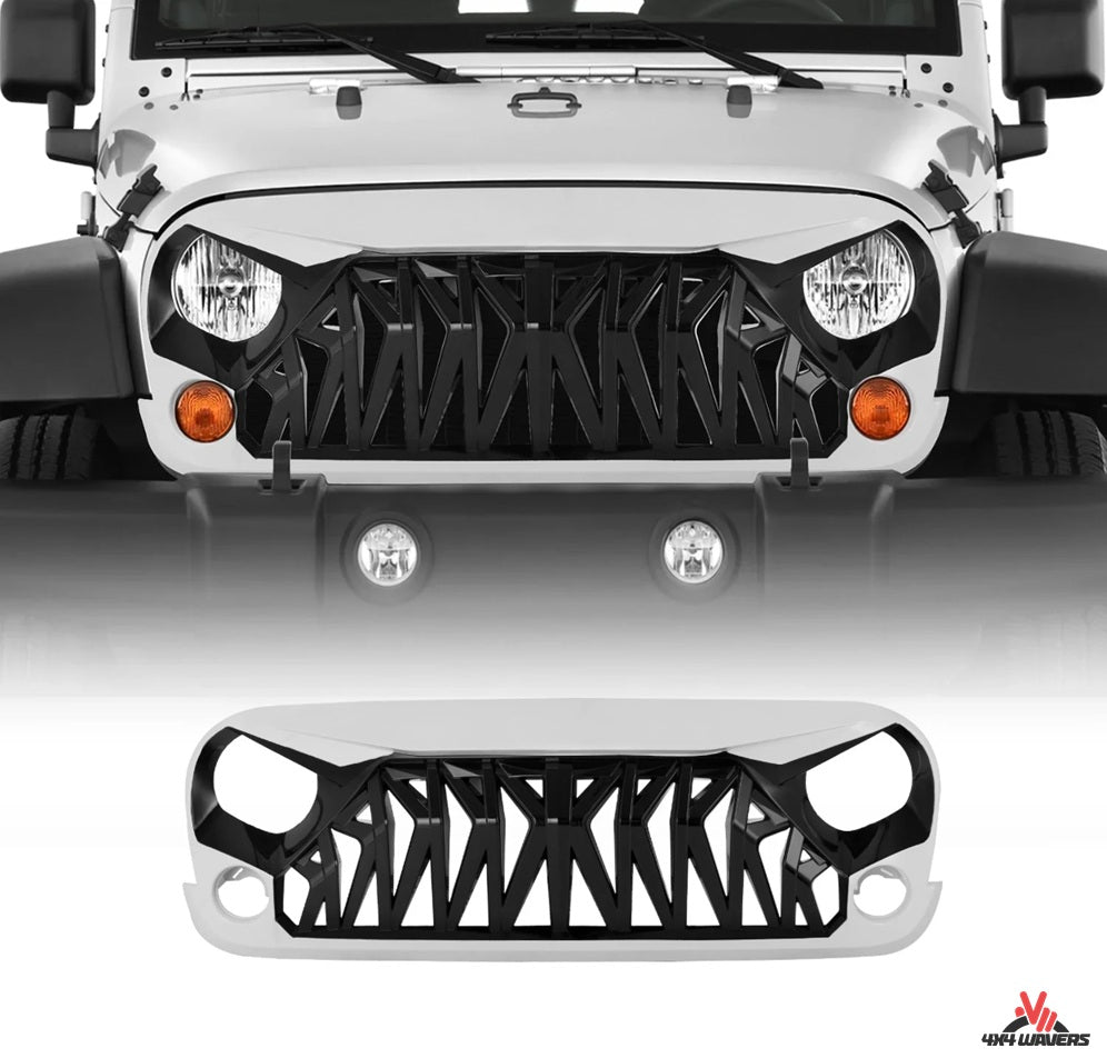4X4WAVERS Mad Shark Series III Grille - Ready Gloss Painted White Around and Black Inside - Jeep Wrangler JK/JKU 2007-2018 - 4X4 WAVERS
