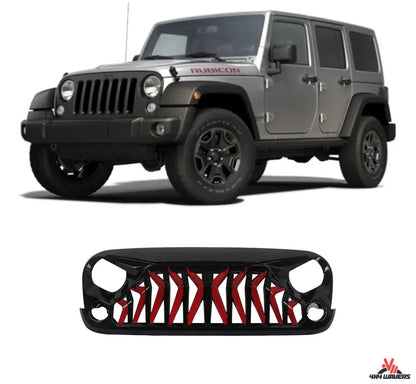4X4WAVERS Mad Shark Series III Grille - Ready Gloss Painted Black Around and Red Inside - Jeep Wrangler JK/JKU 2007-2018 - 4X4 WAVERS