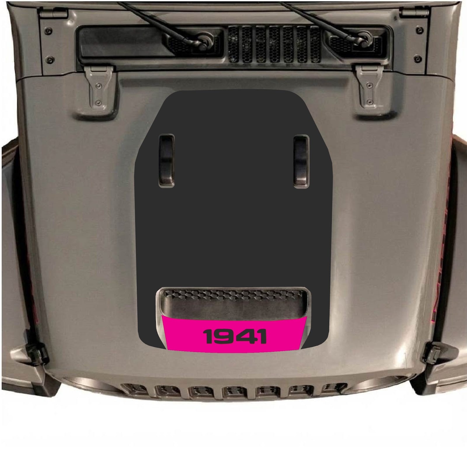 CarCode Jeep Wrangler JL/JLU Rubicon 392 and JT Gladiator Mojave hood decal in style #64, black and gray design on vehicle hood