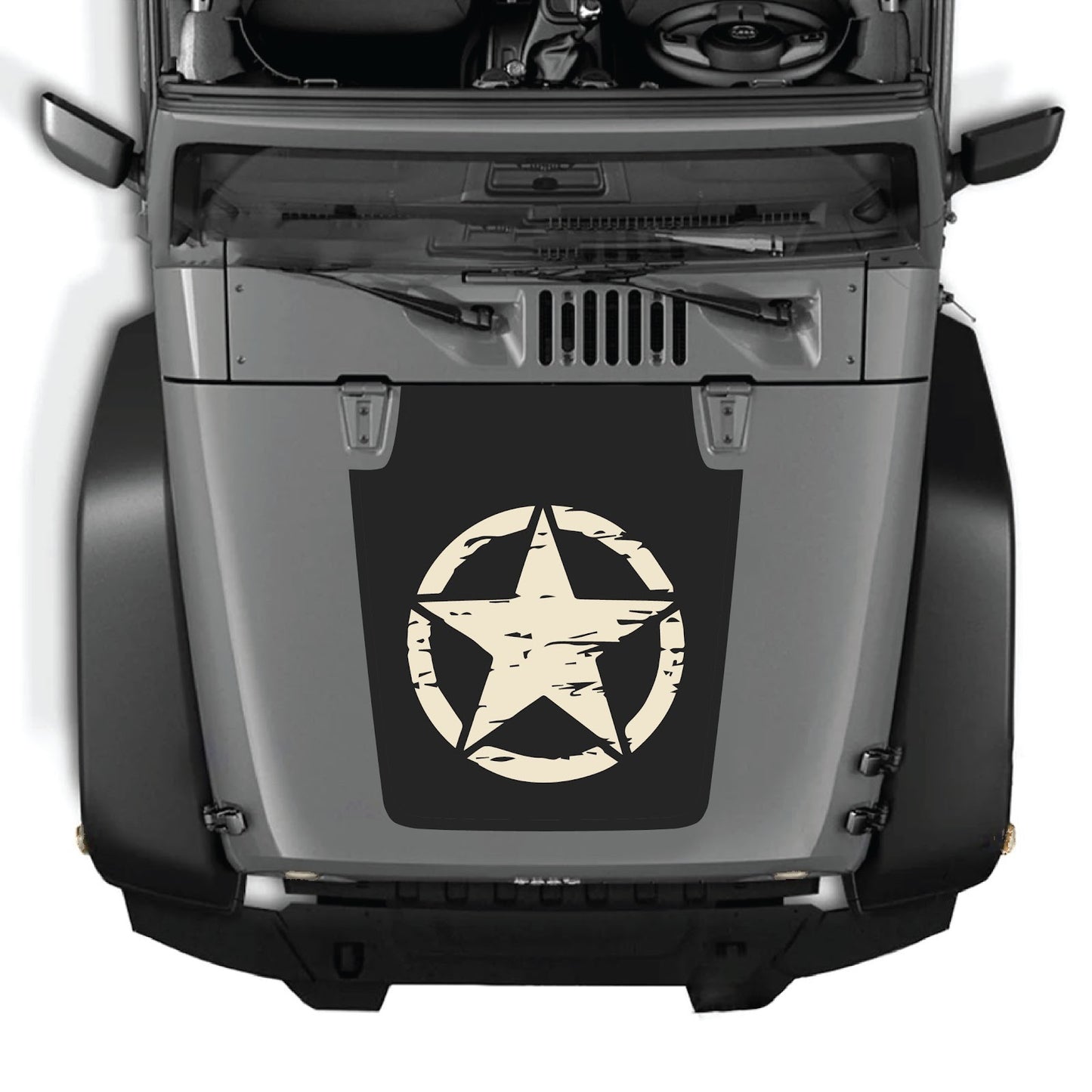 Jeep Wrangler JK/JKU 2007-2018 hood decal by CarCode, style #25, featuring bold black graphic design on vehicle hood.