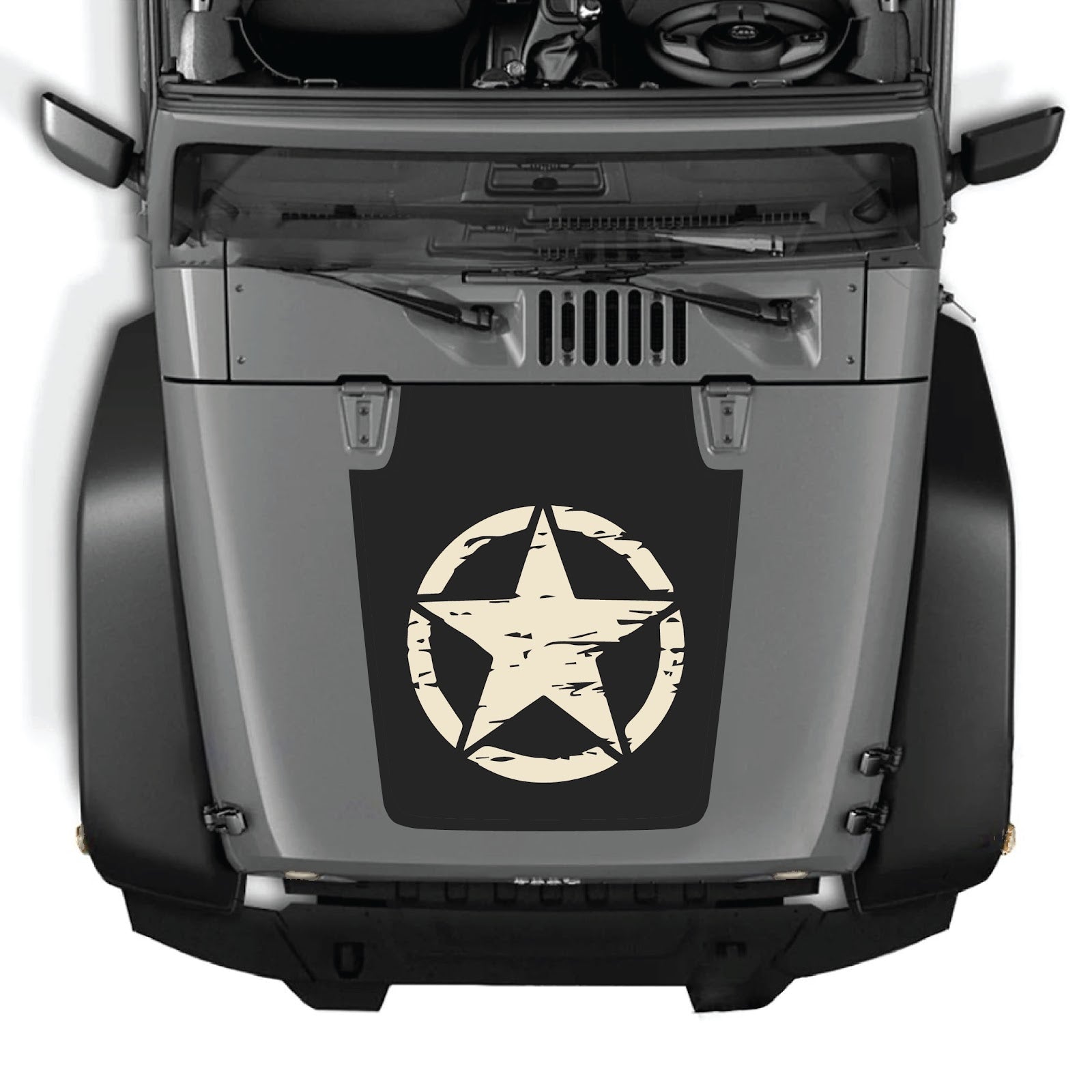 Jeep Wrangler JK/JKU 2007-2018 hood decal by CarCode, style #25, featuring bold black graphic design on vehicle hood.
