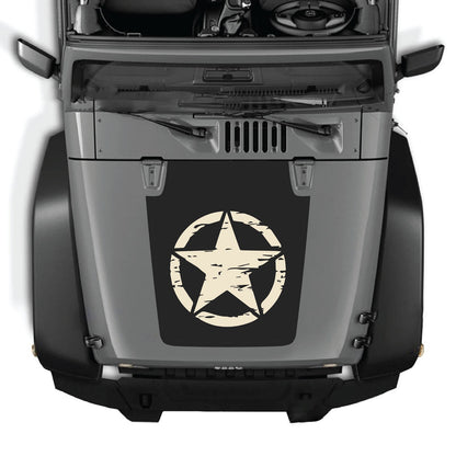 Jeep Wrangler JK/JKU 2007-2018 hood decal by CarCode, style #25, featuring bold black graphic design on vehicle hood.