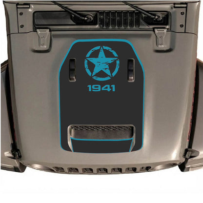 Autocollant de capot CarCode pour Jeep Wrangler JL/JLU Rubicon 392 et JT Gladiator Mojave, style n° 37, avec un design graphique audacieux visible sur l’image.