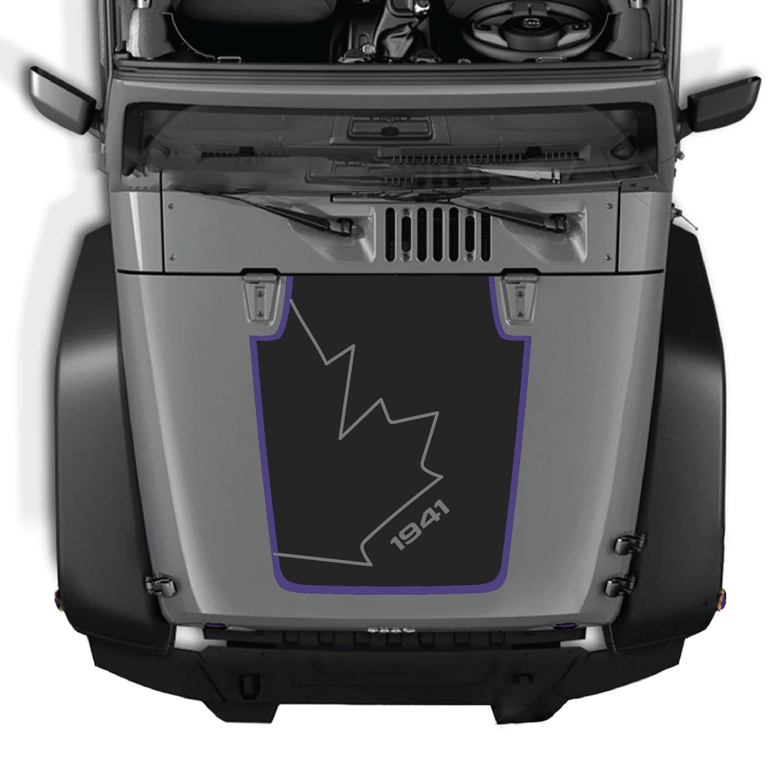 CarCode Jeep Wrangler JK/JKU hood decal in style #70, black vinyl graphic for 2007-2018 models, shown on vehicle hood.