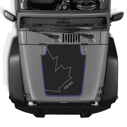 CarCode Jeep Wrangler JK/JKU hood decal in style #70, black vinyl graphic for 2007-2018 models, shown on vehicle hood.