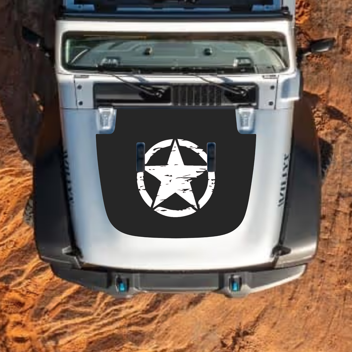 CarCode hood decal for Jeep Wrangler JL and Gladiator JT, stylish number 17 design on standard hood in 2018+ style.