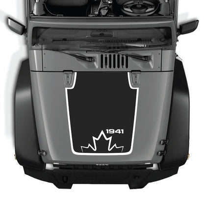 Jeep Wrangler JK/JKU hood decal by CarCode, style #20, black graphic design on vehicle hood for 2007-2018 models.