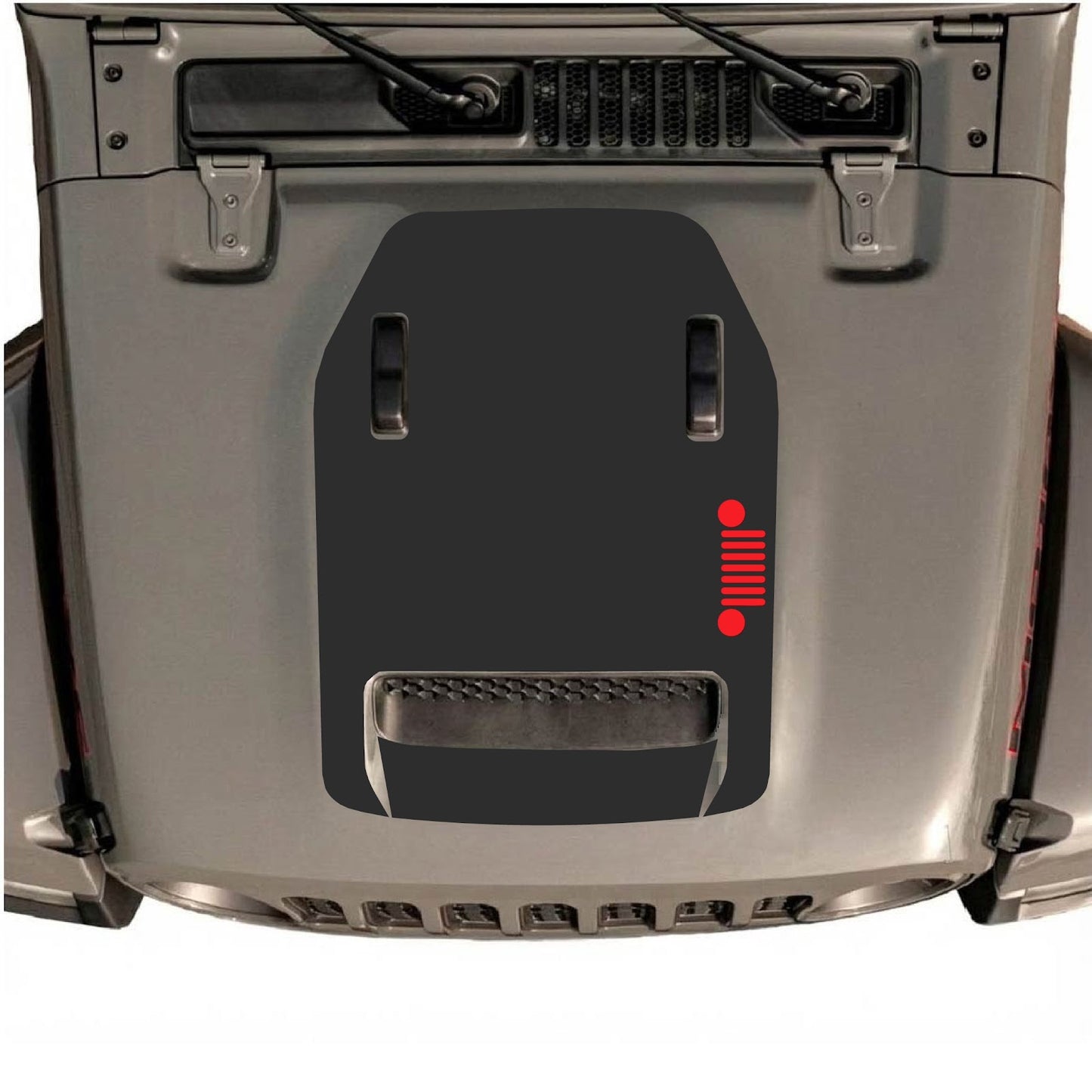 CarCode Jeep Wrangler JL/JLU Rubicon 392 and JT Gladiator Mojave hood decal, style #58, black graphic design on vehicle hood