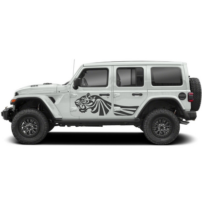 Trail Tiger Side Decal Kit – Cut Avery Vinyl (Black/Blue/Red/White) for Wrangler JL/JLU/JK/JKU/4xe & Gladiator JT – Pair, Pre-Masked