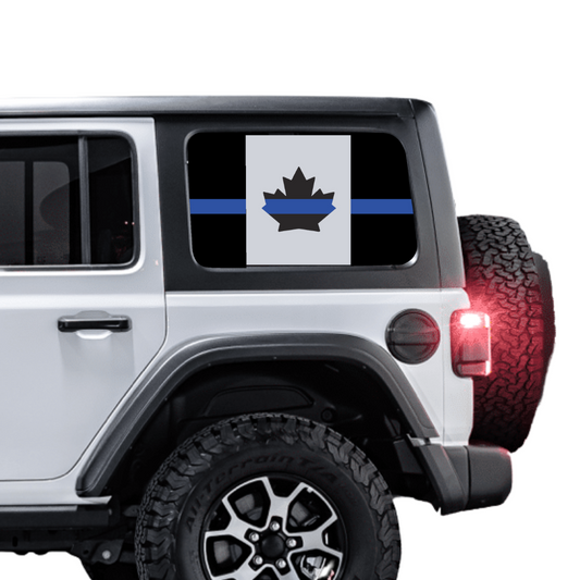 Rear Side Window Canada Flag – Thin Line (Cut Avery Vinyl) for jl/jlu/jk/jku/4xe – HARDTOP ONLY (Pair)