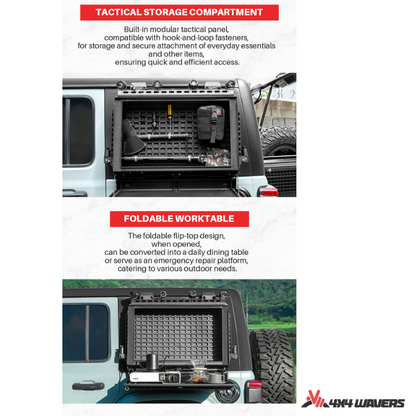 4x4wavers Tacmolle Aluminum Multifunction Box - Rear Side Window Multifunctional Storage Box with Built-in Concept Table - 4X4 WAVERS