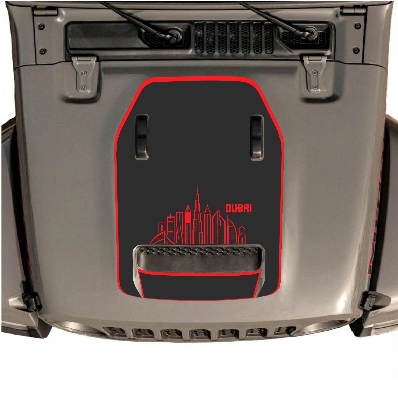 CarCode hood decal for Jeep Wrangler JL/JLU Rubicon 392 and JT Gladiator Mojave 2020-2026, style #13, shown on vehicle hood.