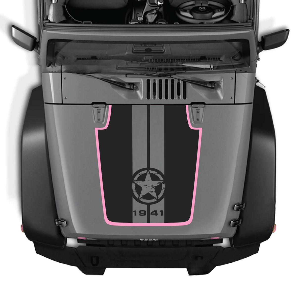 CarCode hood decal for Jeep Wrangler JK/JKU 2007-2018, style #92, featuring bold graphic design on the vehicle's hood.