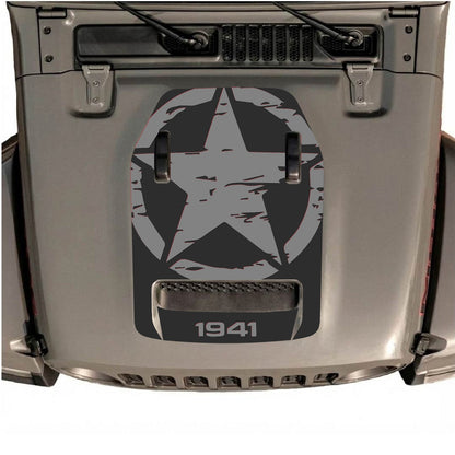 Autocollant de capot CarCode pour Jeep Wrangler JL/JLU Rubicon 392 et JT Gladiator Mojave, style n°34, motif noir et gris sur le capot du véhicule
