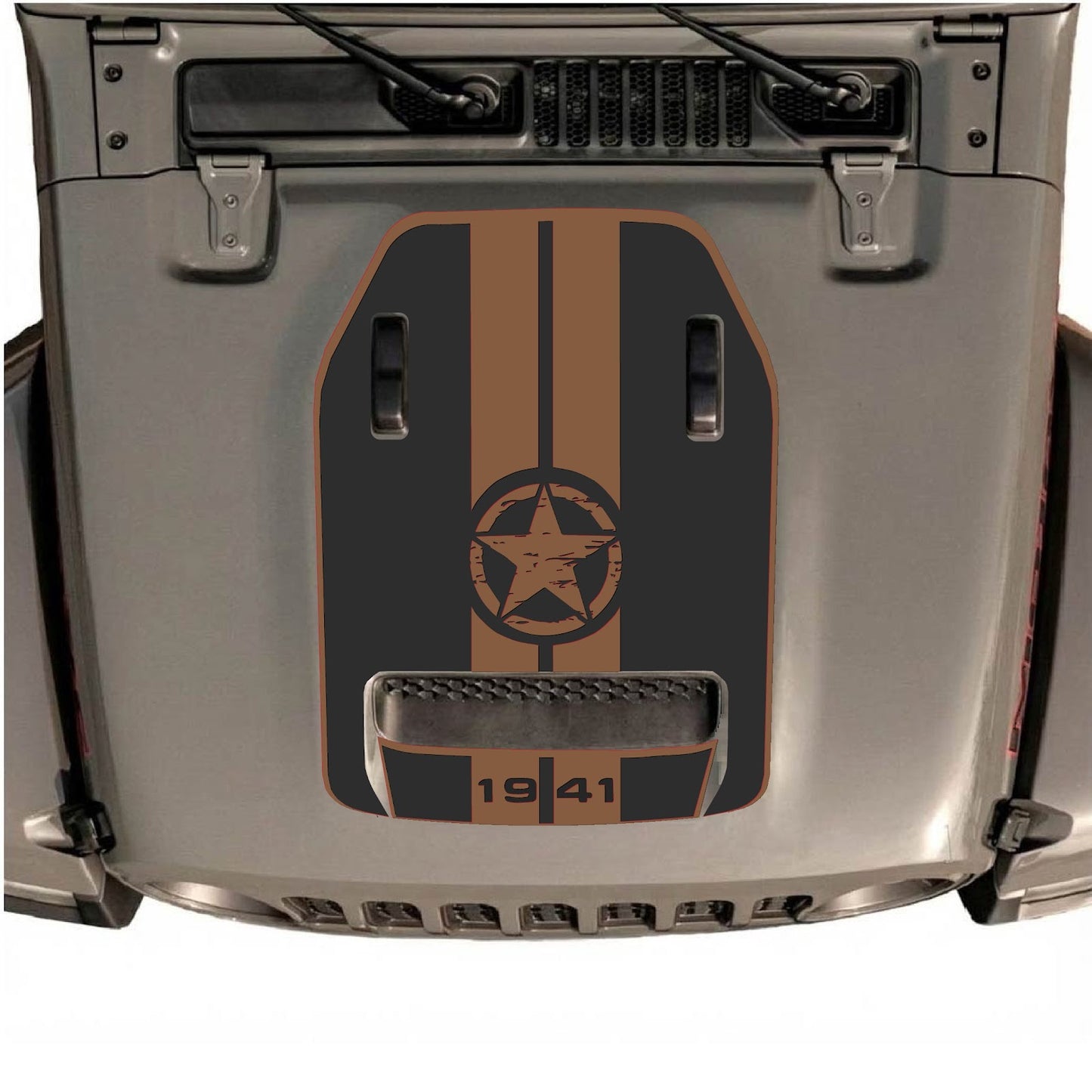 CarCode Jeep Wrangler JL/JLU Rubicon 392 & JT Gladiator Mojave hood decal, style #05, black graphic design on vehicle hood.