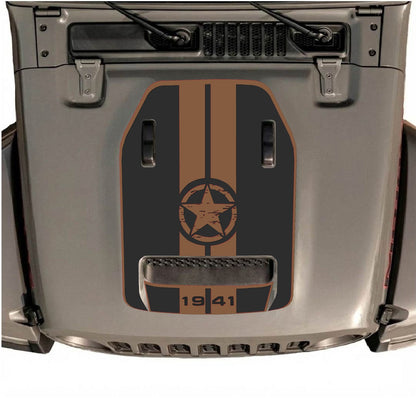 CarCode Jeep Wrangler JL/JLU Rubicon 392 & JT Gladiator Mojave hood decal, style #05, black graphic design on vehicle hood.