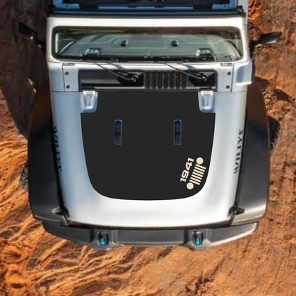 CarCode Jeep Wrangler JL and Gladiator JT hood decal in style #60, black graphic design on standard hood for 2018+ models.