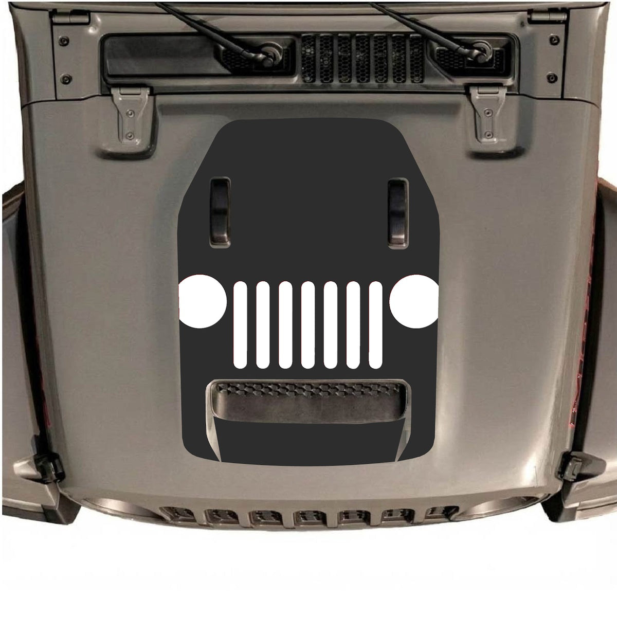 CarCode hood decal for Jeep Wrangler JL/JLU Rubicon 392 and JT Gladiator Mojave 2020-2026, style #04, shown on vehicle hood